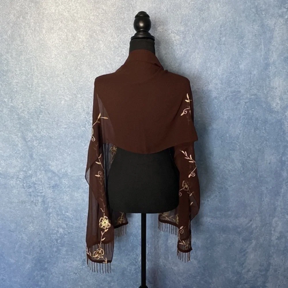 Laila Rowe Embroidered and Beaded Scarf